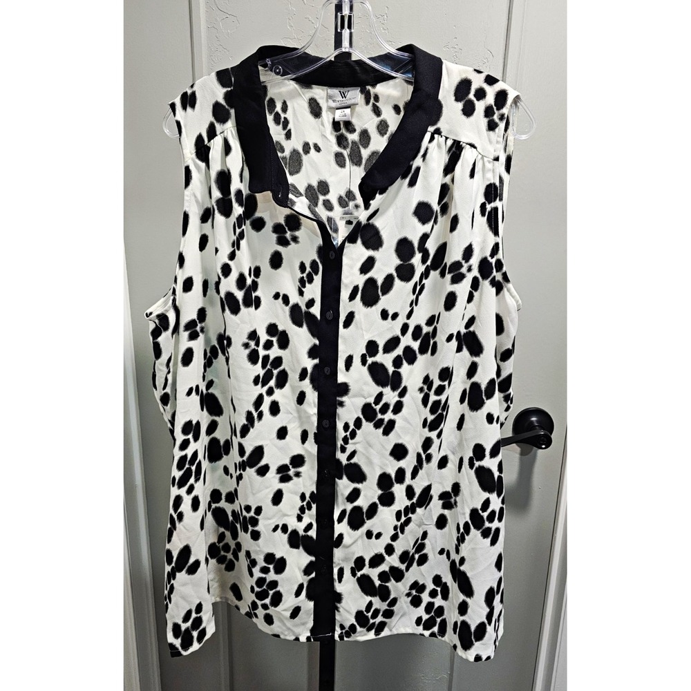 Worthington Women's 2X NWT Black White Animal Print Sleeveless Blouse Top